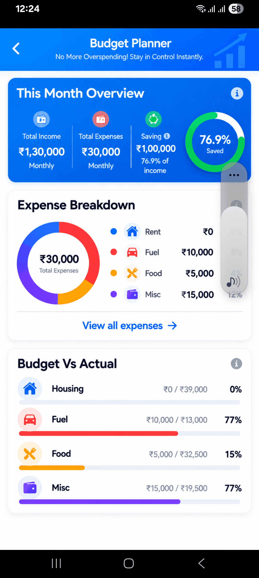 Tax & Stocks Pro Budget Planner screen