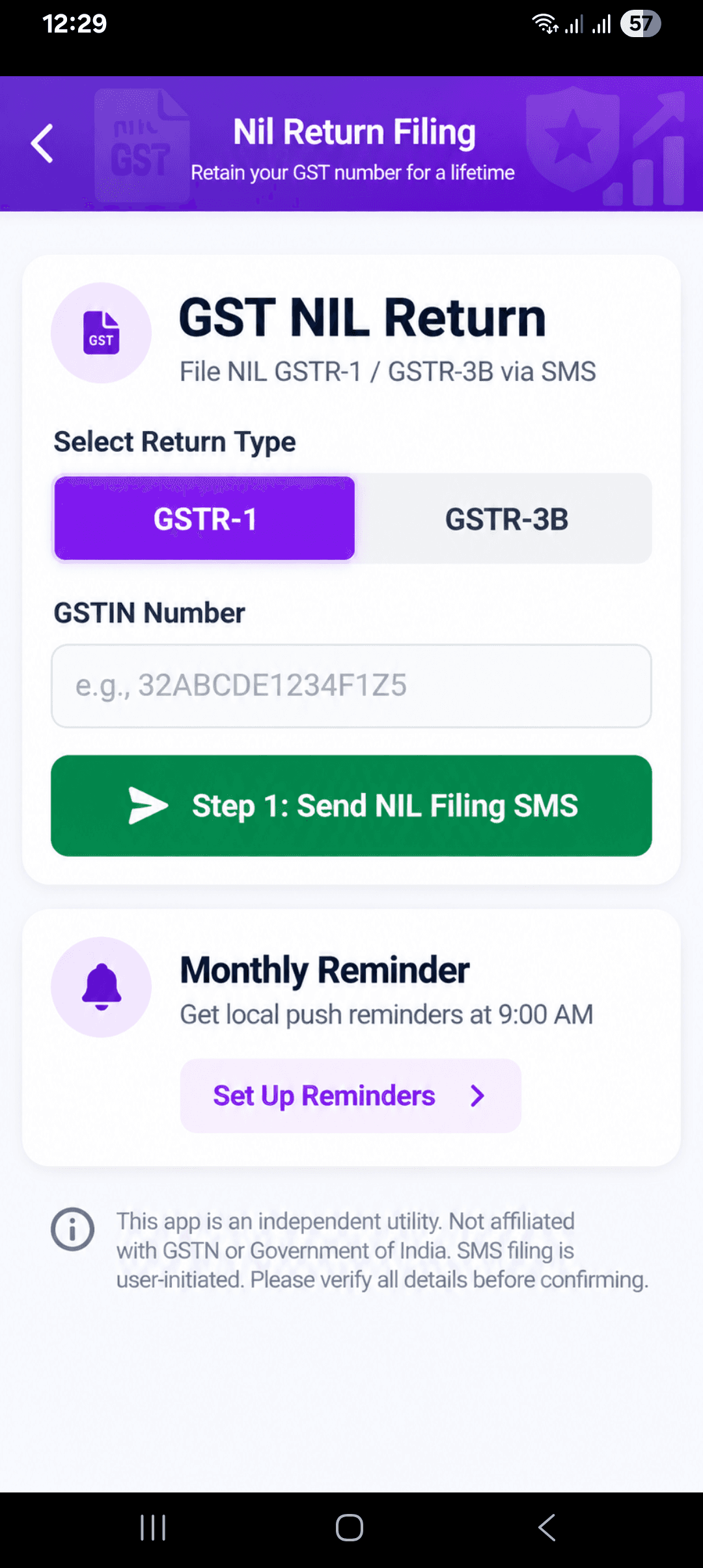 Tax & Stocks Pro GST Portal Status screen
